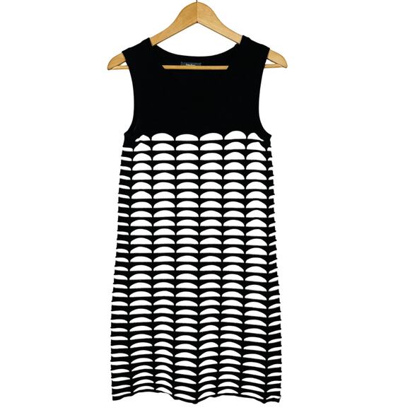 Neiman Marcus Optical Illusion Bodycoon Dress Mini Black White Knit - S - Picture 1 of 6